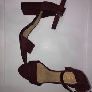 Burgundy/Maroon Faux- Suede Block Heels